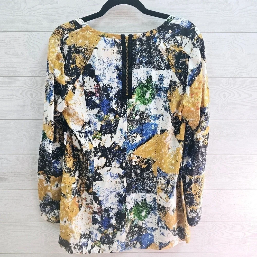 Tory Burch‎ 100% Silk Abstract Print Long Sleeve Top Size 8 Multi-Color Blouse
